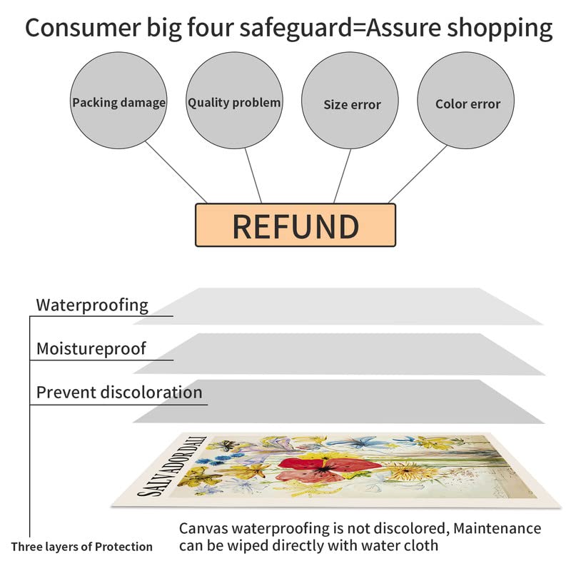 Salvador Dali - Fleurs D'ete Dans un Paysage of Memory Canvas Wall Art Print Poster Picture Modern Surrealism Canvas Wall Art Posters Classic Retro Home Room Decor for Living Room, Bedroom 12"x18"