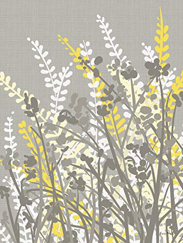 2 Grey, White and Yellow Floral Meadow Print Set; 2-11x14" Unframed Paper Posters