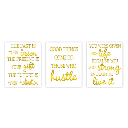 Motivational Quote Phrase Gold Foil Art Print,Inspirational Word Good Thing Cardstock Poster Inspiring Lettering Painting For Office,Living Room Decor Wall Picture(8 X 10 inch,set of 3,UNframed)