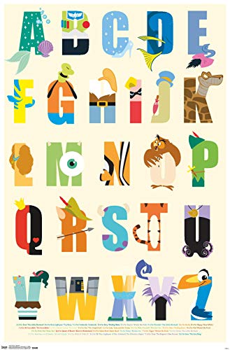 Trends International Disney Characters as the Alphabet Wall Poster, 22.375" x 34", Unframed Version