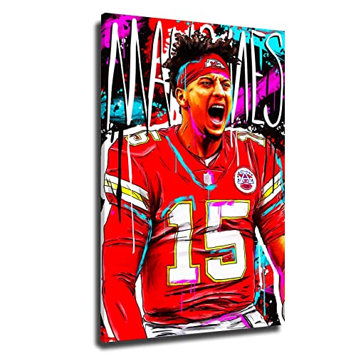 American Football Superstar Patrick Mahomes Poster Print Canvas Wall Art Decor for Boys Room Bedroom Painting Picture for Fans NOUCAN (16x24inch-Unframed,A)