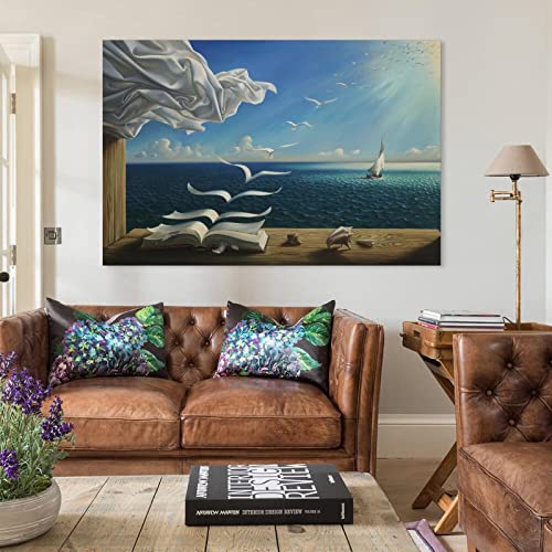 Salvador Dali's The Waves Book Sailboat Poster Canvas Wall Art Decorative Painting Living Room Decor Posters Bedroom Prints 08x12inch(20x30cm), Unframed