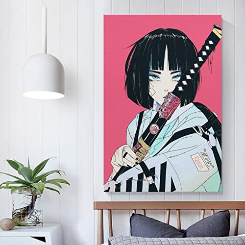 ASQUAR Japanese Anime Samurai Girl Kawaii Poster Canvas Print Artwork Wall Art Decor Poster for Modern Homes Office Bedroom 12x18inch(30x45cm)