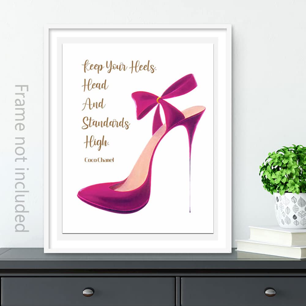 heshengzaixian Keep Your Heels Head Standards High Inspirational Quote Wall Art Prints,Modern Fashion Décor Poster for Girls Room Spa Beauty Salon, Gift for Girlfriend Set1(Unframed) 8x10