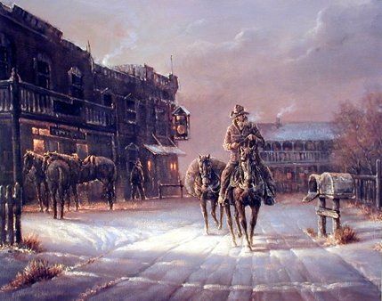 Western Cowboy Arrival in Dodge City Wall Decor Art Print Poster (16x20)