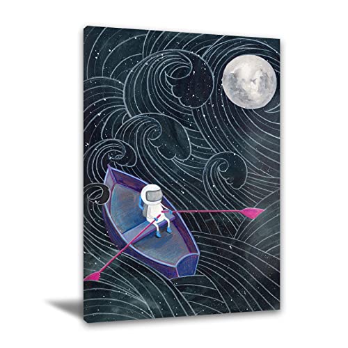 Selitiyer Astronaut Wall Art Dark Background Bedroom Wall Decor Universe Canvas Prints Space Boating Poster Kids Baby Room Wall Art for Kids Bedroom Home Decor 16x24 Inch No Frame