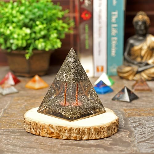 Orgonite Crystal Pyrite Tree Pyramid With Healing Properties of Pyrite that •Manifesting Wealth • Boost Confidence • Increases Assertiveness - Use for Meditation, Yoga & Decor
