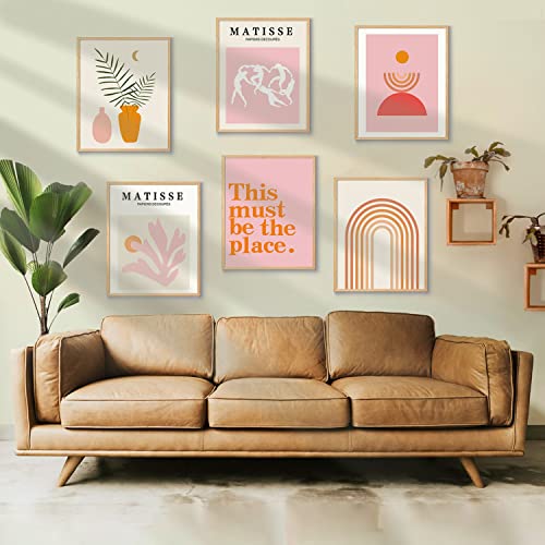 XBYGIMI Matisse Wall Art and Boho Wall Prints UNFRAMED, Minimalist Aesthetic Images Decor, Pink Print Set, Orange Posters for Room, 8x10in, Set of 6