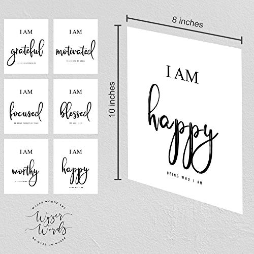 Inspirational Wall Art,Motivational Wall Art,Office & Bedroom Wall Decor,Positive Quotes & Sayings,Daily Affirmations for Men, Women & Kids,Black & White Poster Prints (8X10, Set of 6, No Frame)