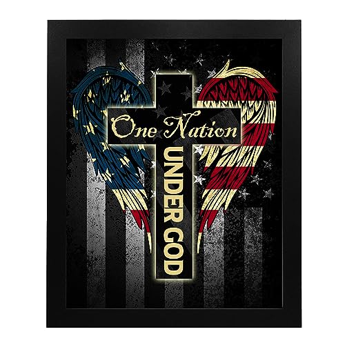 One Nation Under God - Patriotic American Flag Wall Art, This Christian Wall Decor Poster Is An Ideal Inspirational Art For Home Decor, Bedroom Decor, Boys Room Decor, or 4th Of July, Unframed - 8x10