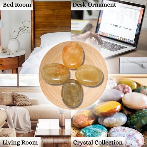 Citrine Palm Stone - Pocket Massage Worry Stone for Natural Body Chakra Balancing, Reiki Healing and Crystal Grid