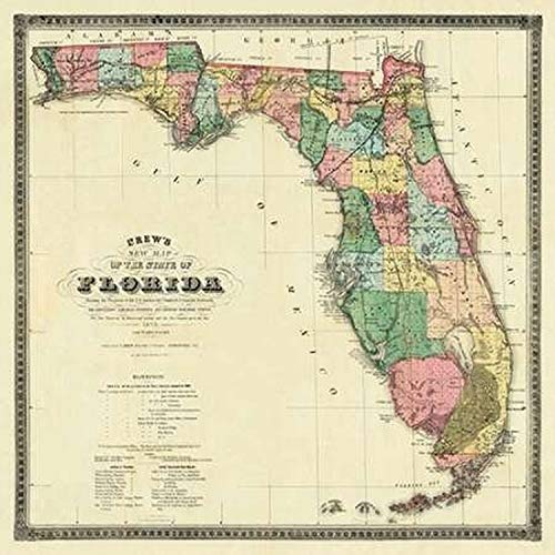 New Map of The State of Florida 1870 Poster Print by Columbus Drew (12 x 12)