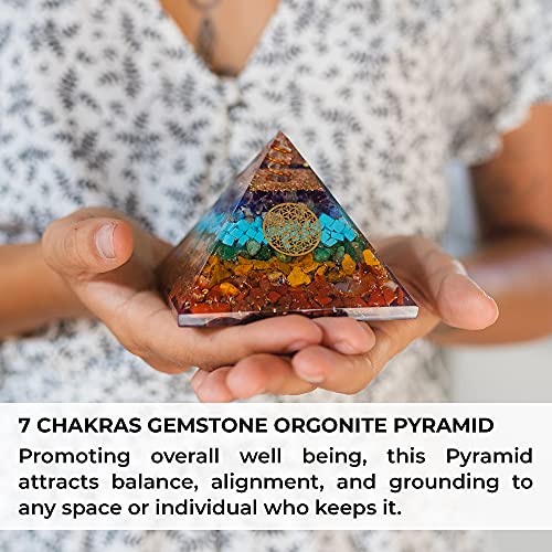 Orgone Chakra Pyramid- 7 Chakra Gemstone Orgonite Pyramid for Chakra Balancing- Psychic Meditation - Healing Love Yoga Chakra