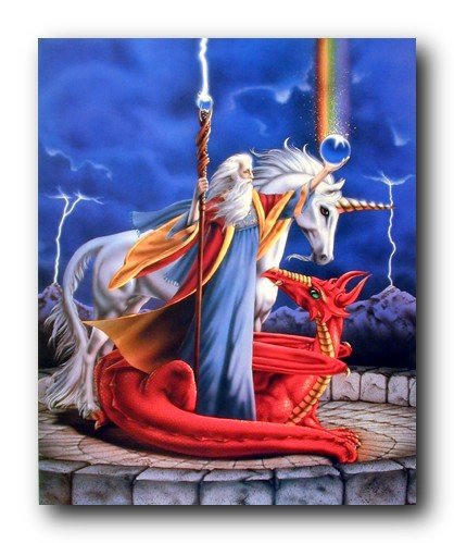 Unicorn Storm Chaser Wizard Fantasy Kids Red Dragon Room Wall Decor Art Print Poster (16x20)