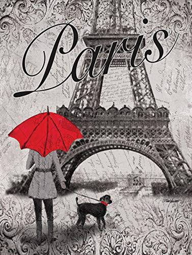 Gango Home Decor Strolling in Paris- Two Beautiful 11 x 14 in Poster Prints Eiffel Tower and Red Umbrella Set