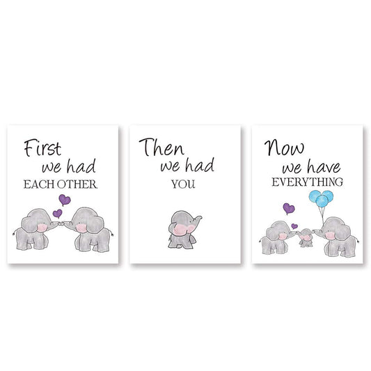 KAIRNE Cute Baby Elephant Watercolor Art Print, Set of 3 Balloon Elephant Family Love Quote Wall Art Poster, Living Room Bedroom Home Decor Nursery Art Canvas,Unframed 8x10 Inch