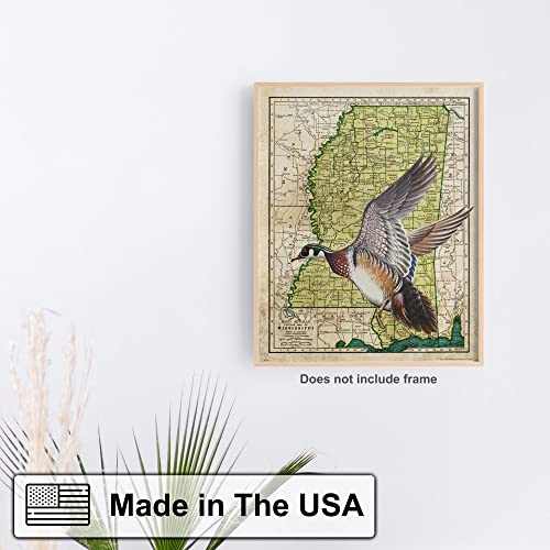 Apple Creek Mississippi State Map Wood Duck Goose Call Hunting Decoy Poster Art Print 11x14 Cabin Wall Decor Pictures