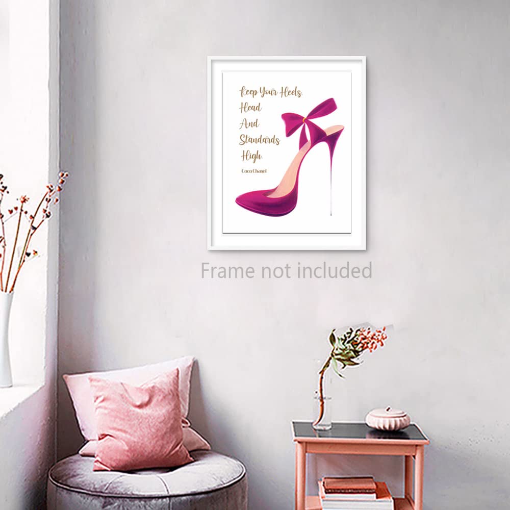 heshengzaixian Keep Your Heels Head Standards High Inspirational Quote Wall Art Prints,Modern Fashion Décor Poster for Girls Room Spa Beauty Salon, Gift for Girlfriend Set1(Unframed) 8x10