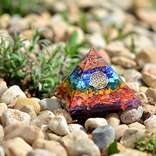 Orgone Chakra Pyramid- 7 Chakra Gemstone Orgonite Pyramid for Chakra Balancing- Psychic Meditation - Healing Love Yoga Chakra