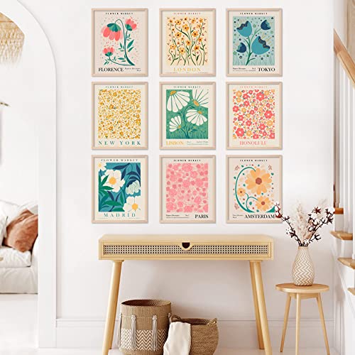 AnyDesign 9Pcs Flower Market Wall Art Prints Matisse Art Poster Unframed Floral Drawing Posters Colorful Decor for Gallery Room Aesthetic Living Room Bathroom Decor, 8x10inch