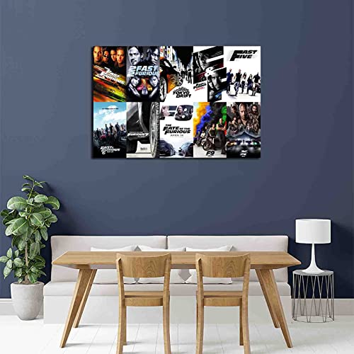 Movie Fast and Furious 1-10 Poster Collection Canvas Wall Art Large Size Print Home Decor Fast X Fans' Collection Gift (Canvas Roll 8x12 inch)