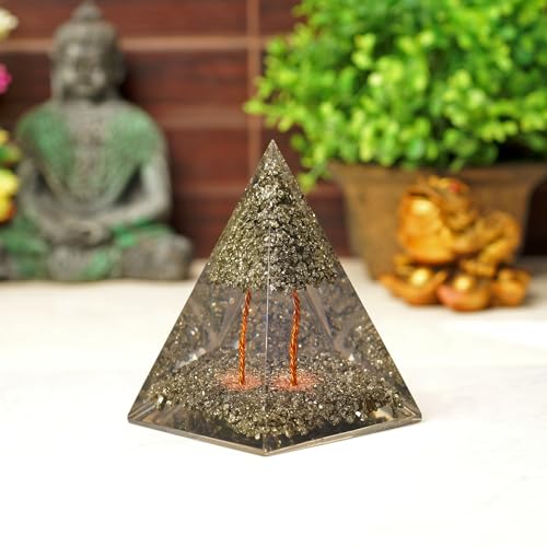 Orgonite Crystal Pyrite Tree Pyramid With Healing Properties of Pyrite that •Manifesting Wealth • Boost Confidence • Increases Assertiveness - Use for Meditation, Yoga & Decor