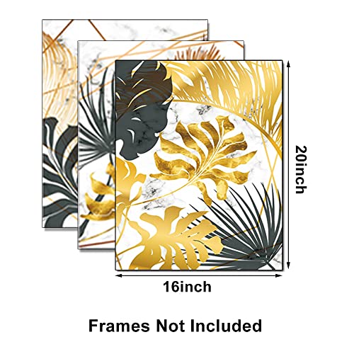 Black and Gold Leaf Canvas Print Wall Art,Unframe Tropical Monstera Palm Leaves Poster Wall Décor ,Modern Art Plants Leaf Picture Oil Painting Wall Mural for Living Room Bedroom Office-16"x20"x3