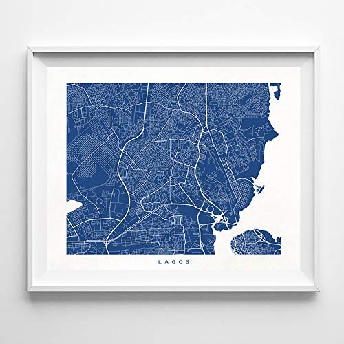 Lagos Nigeria Street Road Map Home Decor Poster Urban City Hometown Wall Art Print - 70 Color Options - Unframed