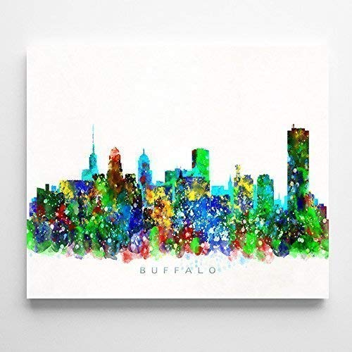 Buffalo New York Watercolor Skyline Poster Cityscape Wall Art Print Home Decor Watercolour Artwork - Unframed