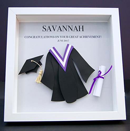 Personalized Graduation Custom Shadowbox Frame with Paper Convocation Gown and Cap with Ribboned Diploma Custom 3D Paper Wall Art