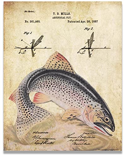 Apple Creek Antique Fly Fishing Lure US Patent Poster Art Print Rainbow Trout Largemouth Bass Walleye Muskie Lures Poles 11x14 Wall Decor Pictures