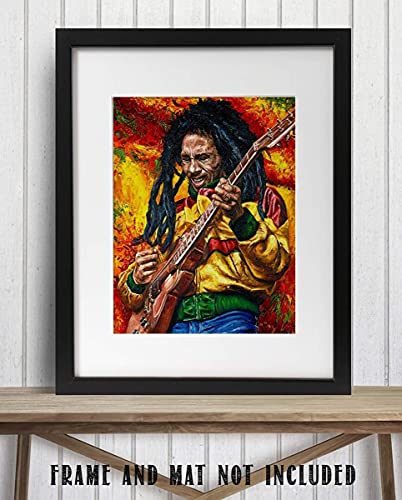 Bob Marley Rocking - Abstract Music Concert Wall Art - This Ready to Frame Vibrant Music Wall Art Poster Print is Good For Music Room, Office, Studio, And Man Cave Room Decor, Unframed - 8 * 10”