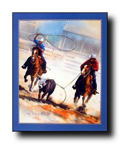 Western Cowboy Roping Rodeo Horse Team Picture Wall Decor Art Print Poster (16x20)