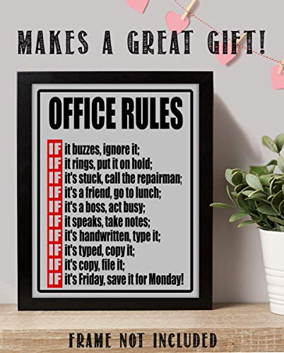 Office Rules - Black And White Wall Decor Decor Home Decor Wall Art, Funny Posters Wall Decor Print For Office Decor, Kitchen Decor, Dorm Decor or Keepsake Room Decor For Teen Girls, Unframed - 8x10