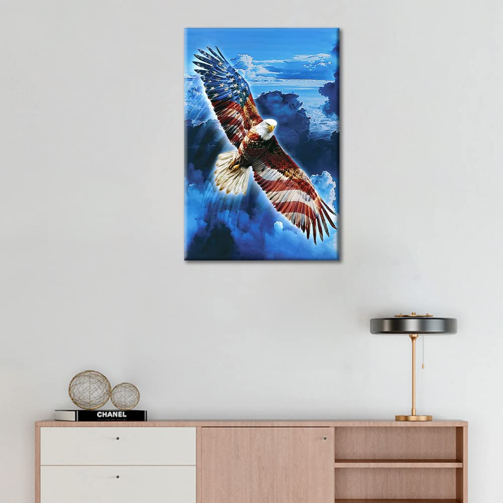 TUMOVO Wall Art Canvas Prints - The Eagle Spreads Its Wings to Fly Painting American Flag Patriotic Poster| Modern Wall Decor|Home Decoration Stretched Gallery Wrap Framed Ready to Hang, 12" Wx18 H