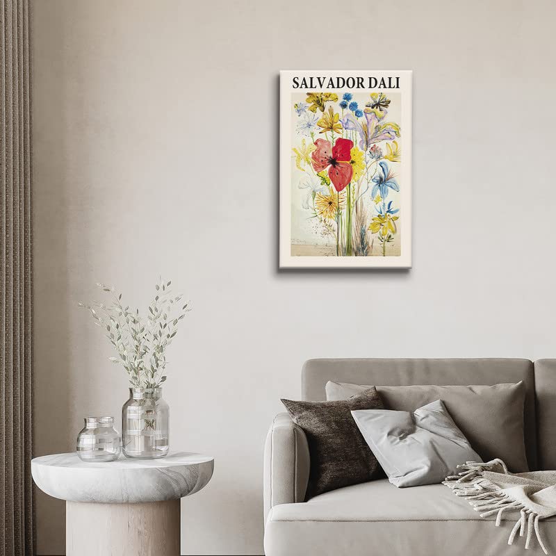 Salvador Dali - Fleurs D'ete Dans un Paysage of Memory Canvas Wall Art Print Poster Picture Modern Surrealism Canvas Wall Art Posters Classic Retro Home Room Decor for Living Room, Bedroom 12"x18"