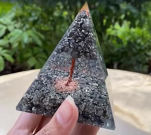 Orgonite Crystal Pyrite Tree Pyramid With Healing Properties of Pyrite that •Manifesting Wealth • Boost Confidence • Increases Assertiveness - Use for Meditation, Yoga & Decor