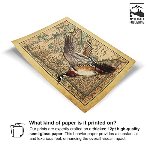 Apple Creek Minnesota State Map Wood Duck Goose Call Hunting Decoy Poster Art Print 11x14 Cabin Wall Decor Pictures