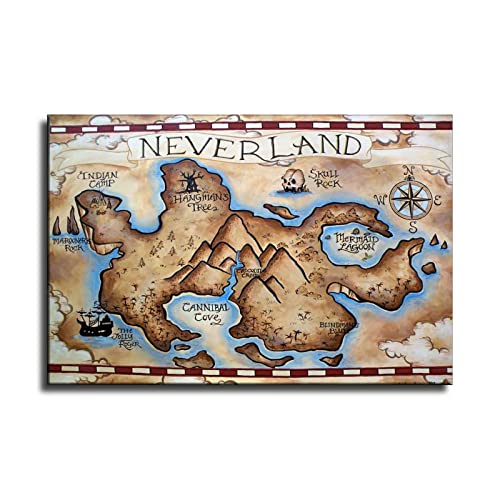 ZZHIY Neverland Map California Map Canvas Art Poster and Wall Art Picture Print Modern Family Bedroom Decor Posters 08x12inch(20x30cm)