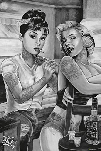 Marilyn & Audrey Tattooing Scene - by James Danger Harvey - Poster - 24" x 36"