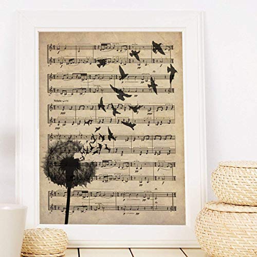 nacnic Prints Dandelion with Musicaly - Set of 1 - Unframed 11x17 inch Size - 250g Paper - Beautiful Poster Painting for Home Office Living Room