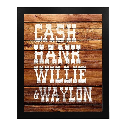 Cash, Hank, Willie & Waylon Country Music Poster Wall Art, This Ready to Frame Rustic Typographic Wall Art Poster Print is Good For Home, Studio, Bar, And Man Cave Room Decor, Unframed - 8x10”