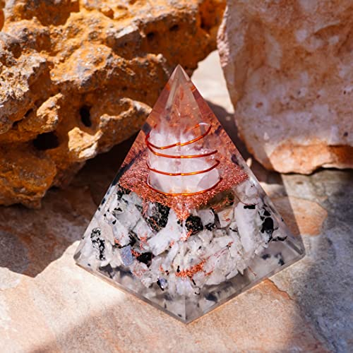 Ever Vibes New Inspirational Orgonite Pyramid for Positivity | Rainbow Moonstone Orgone Pyramid for Strength – Meditation - Yoga - Reiki - Healing Crystal Gemstone Pyramid