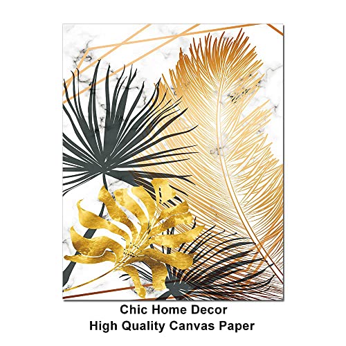 Black and Gold Leaf Canvas Print Wall Art,Unframe Tropical Monstera Palm Leaves Poster Wall Décor ,Modern Art Plants Leaf Picture Oil Painting Wall Mural for Living Room Bedroom Office-16"x20"x3
