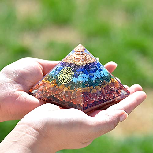 Orgonite Crystal Seven chakra FOL pyramid & Pendant Set, Orgonite Pyramid for Energy Healing - Orgonite Kit - Protection With Seven Chakra Orgonite Necklace