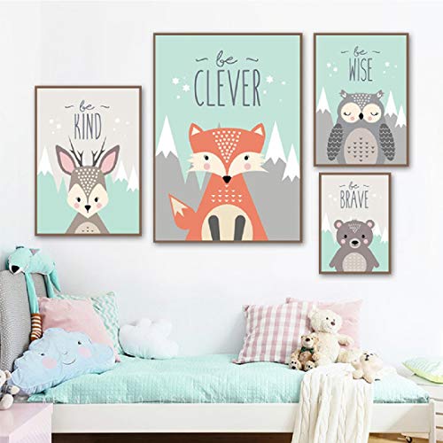 ANIUHL Woodland Animals Wall Art Canvas Print Poster Deer Owl Rabbit Fox Bear Inspirational Quotes Art Decor for Living Room Bedroom Nursery Office(Set of 6 Unframed, 8x10 inches)