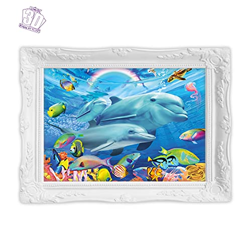3D LiveLife Lenticular Wall Art Prints - Dolphin Family from Deluxebase. Unframed 3D Ocean Poster. Perfect wall decor. Original artwork licensed from renowned artist, Michael Searle