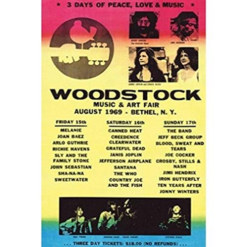 Buyartforless Woodstock Line-Up 1969 36x24 Art Print Poster Wall Decor - 3 Days of Peace Love and Music Concert Poster