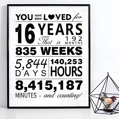 WATINC You Have Been Loved for 16 Years Poster, 11" x 14" Unframed Art Prints for 16th Birthday Decorations Party Supplies, 16th Anniversary Birthday Gifts for 16 Years Old Boys Girls Men Women