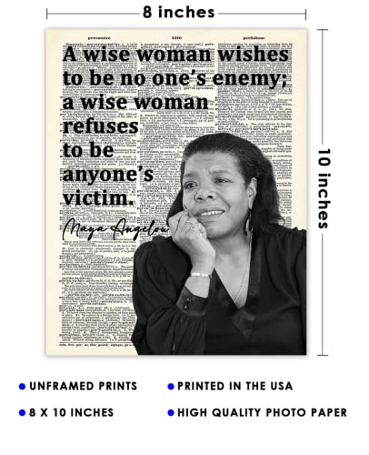 Inspirational Wall Art Poster "A Wise Woman Wishes…", Maya Angelou 8x10 Dictionary, Motivational Wall Art & Positive Affirmations Wall Decor for Bedroom, Teen Girl, Boy & Office Decor for Men, Women